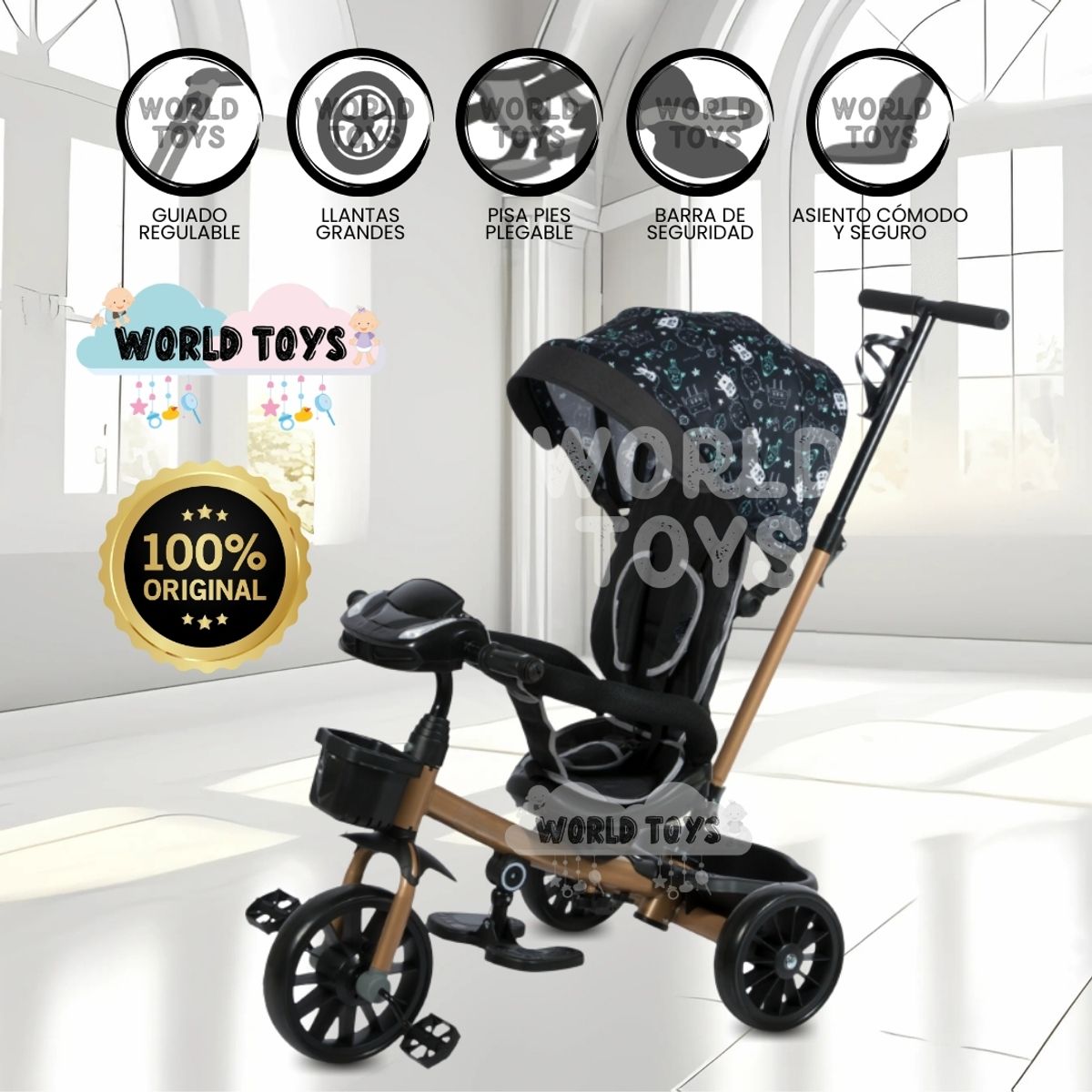 BABY - Triciclo Guiador con Bluetooth para Niños «ROY» Black