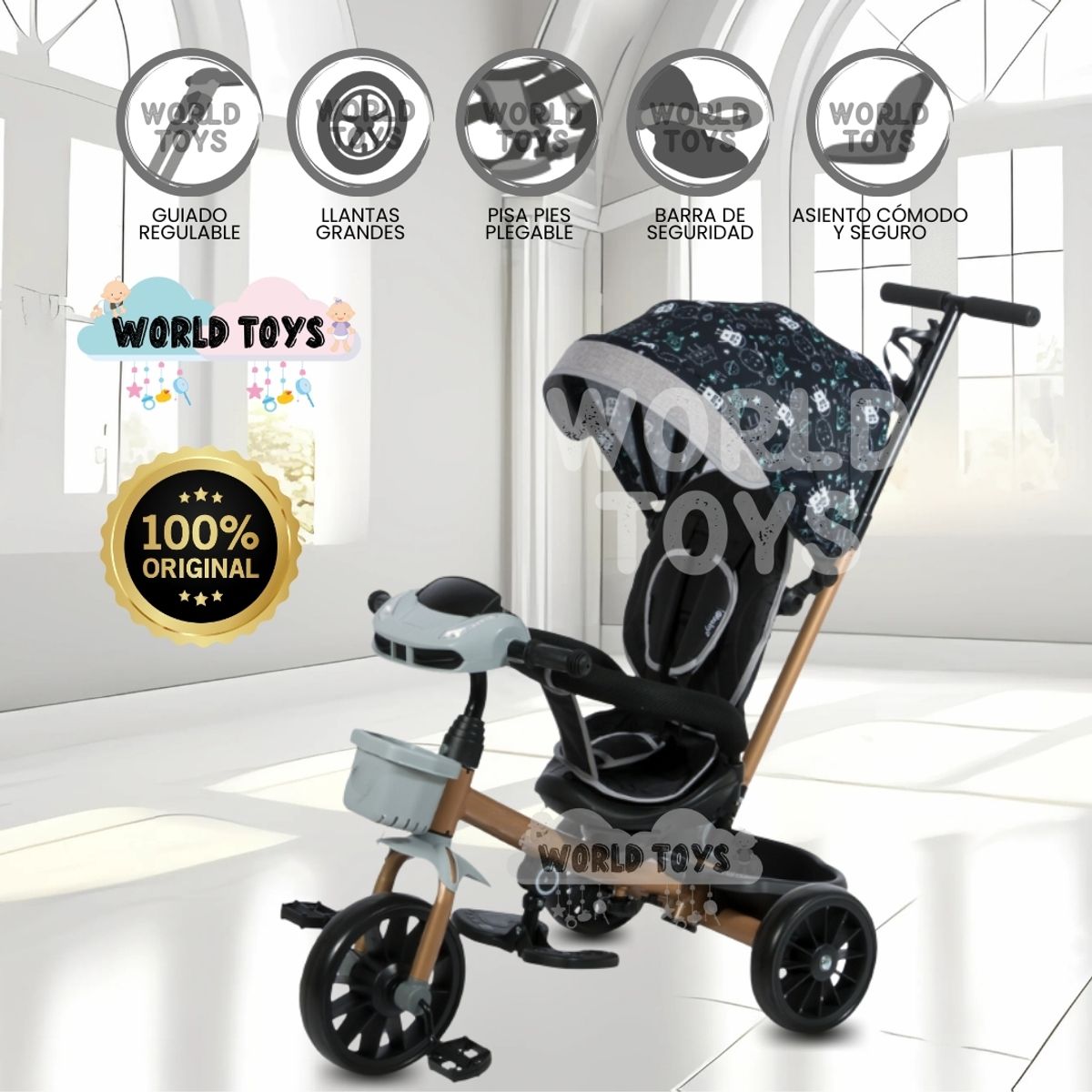 BABY - Triciclo Guiador con Bluetooth para Niños «ROY» Gray