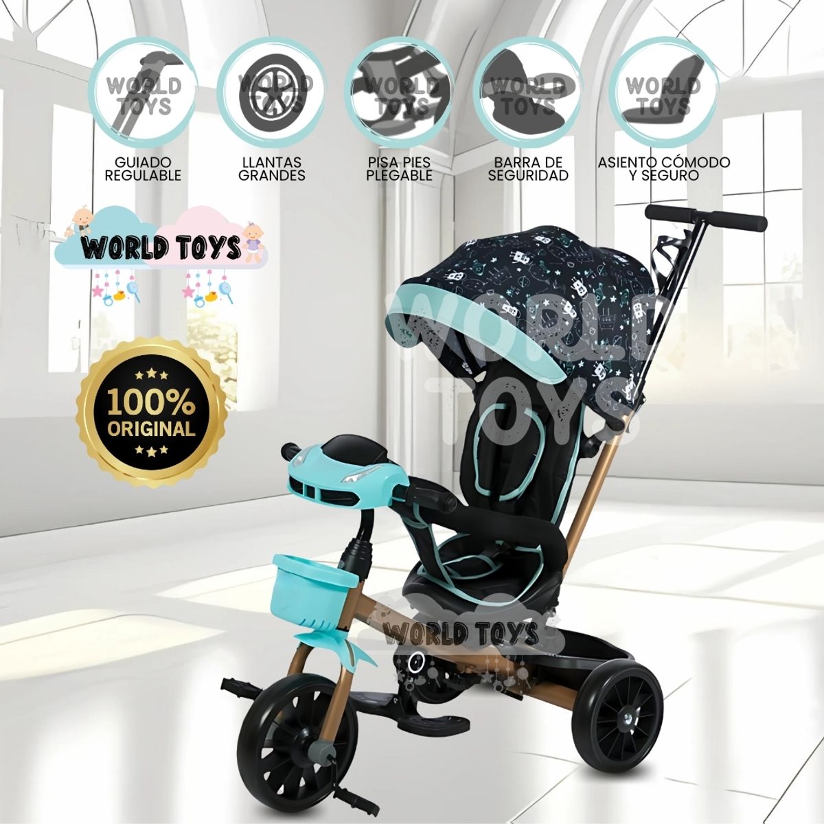 EBABY - Triciclo Guiador con Bluetooth para Niños «ROY» Light Blue