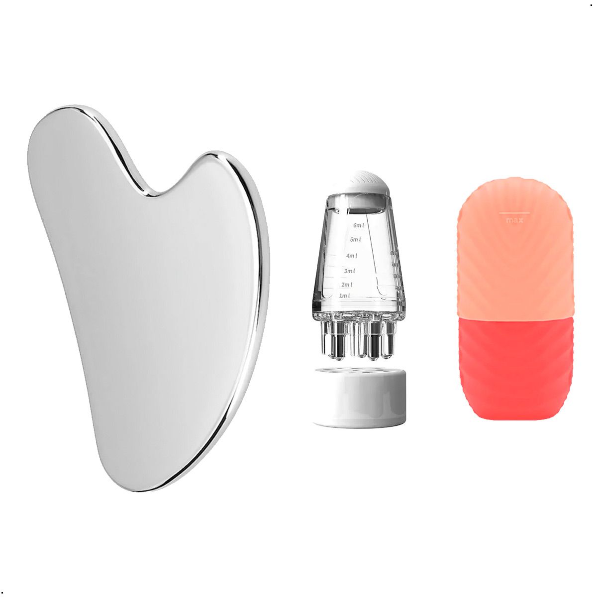 GENERICO - Gua Sha de Acero +Aplic de Aceite Capilar+Aplic Hielo Facial