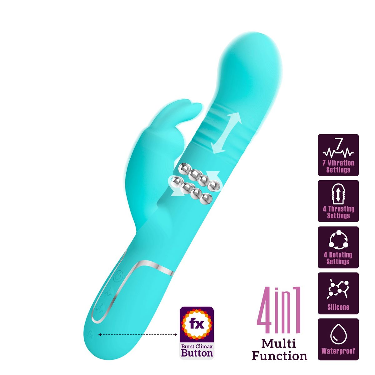 PRETTY LOVE - Vibrador Rabbit Sexual Femenino 4 en 1 Coale Masaje Punto G Cyan