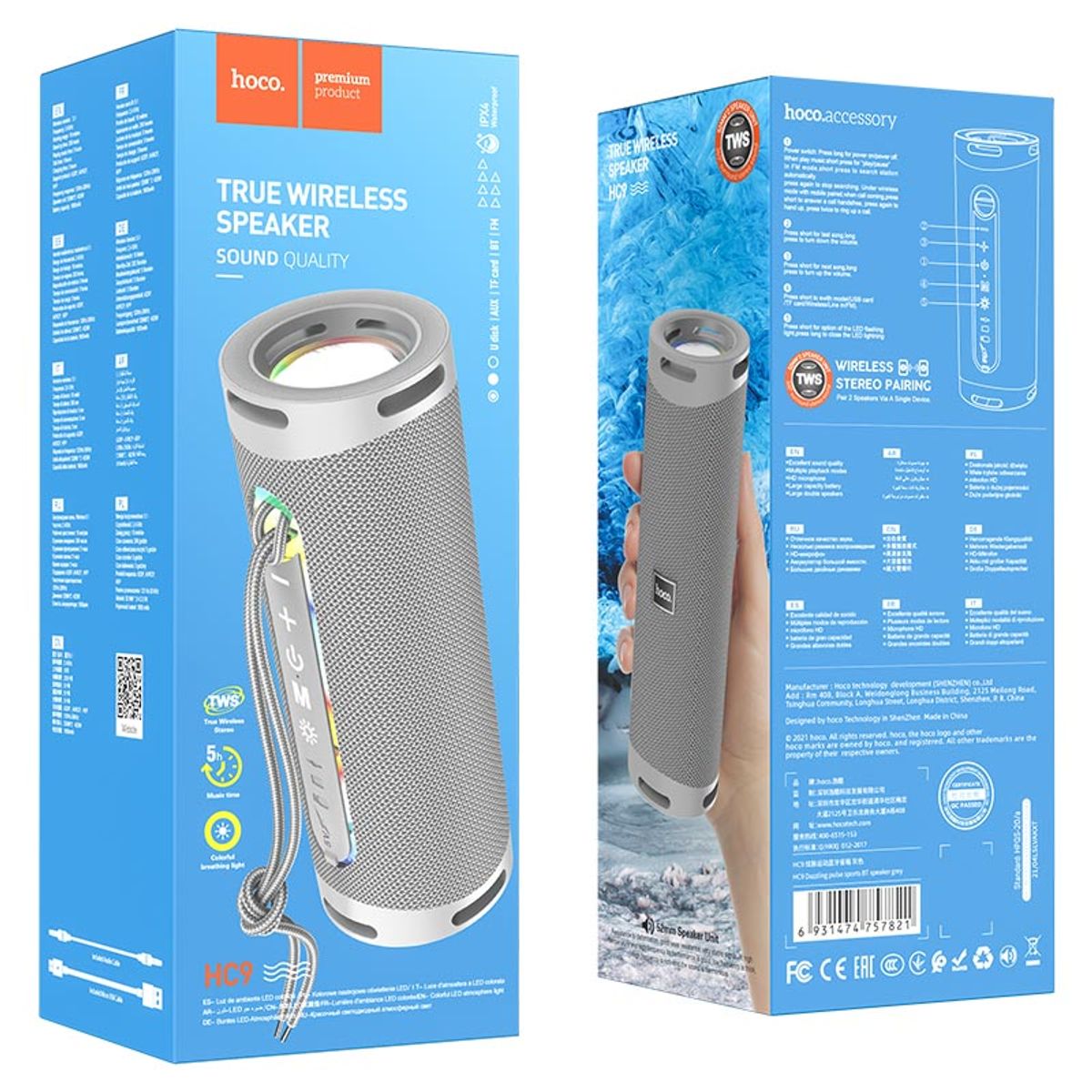 HOCO - Parlante  Bluetooth HC9 Dazzling Pulse 10w RADIO FM  -  USB  -   GRIS