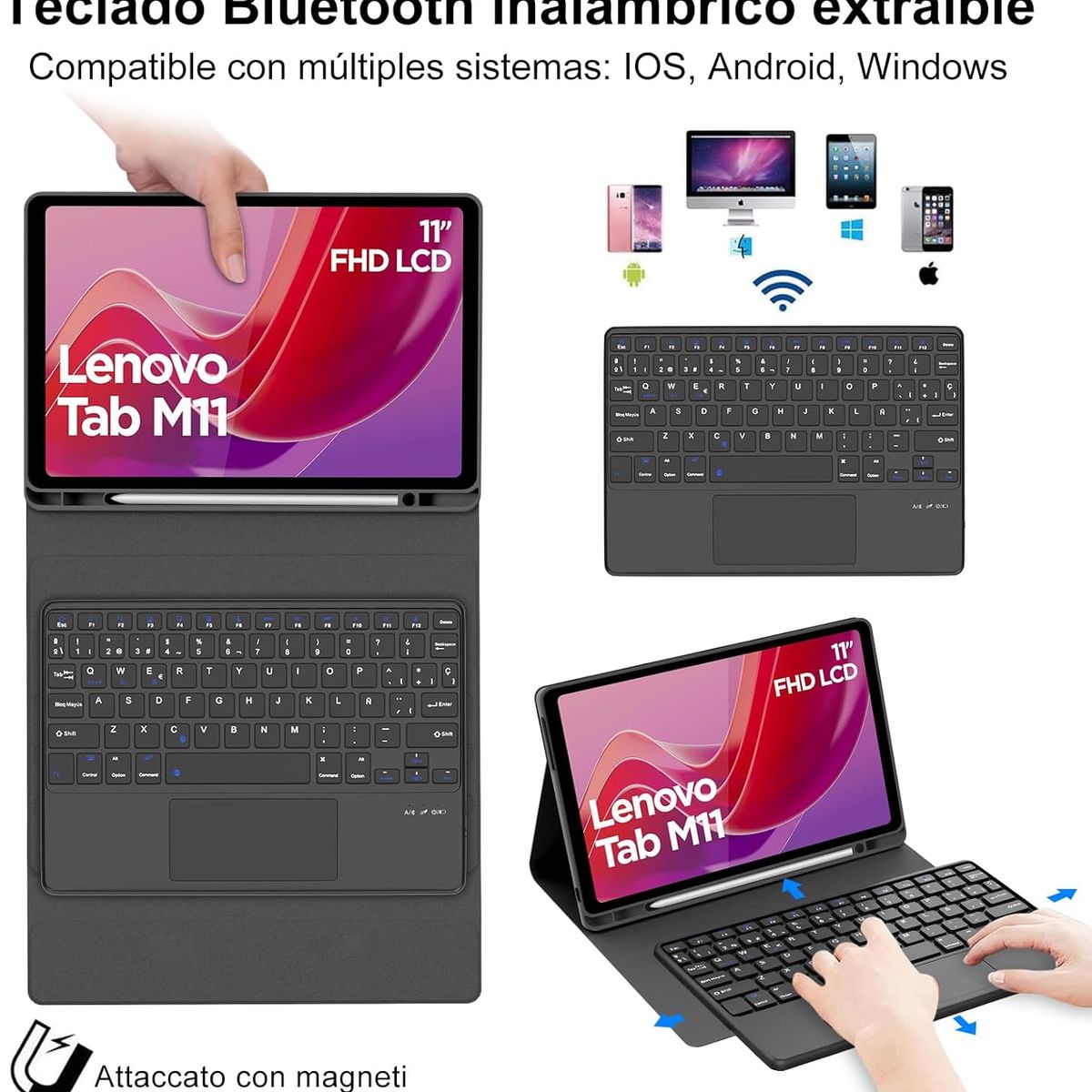 GENERICO - Funda Con Teclado Bluetooth Touchpad para Lenovo M11  K11 - NEGRO