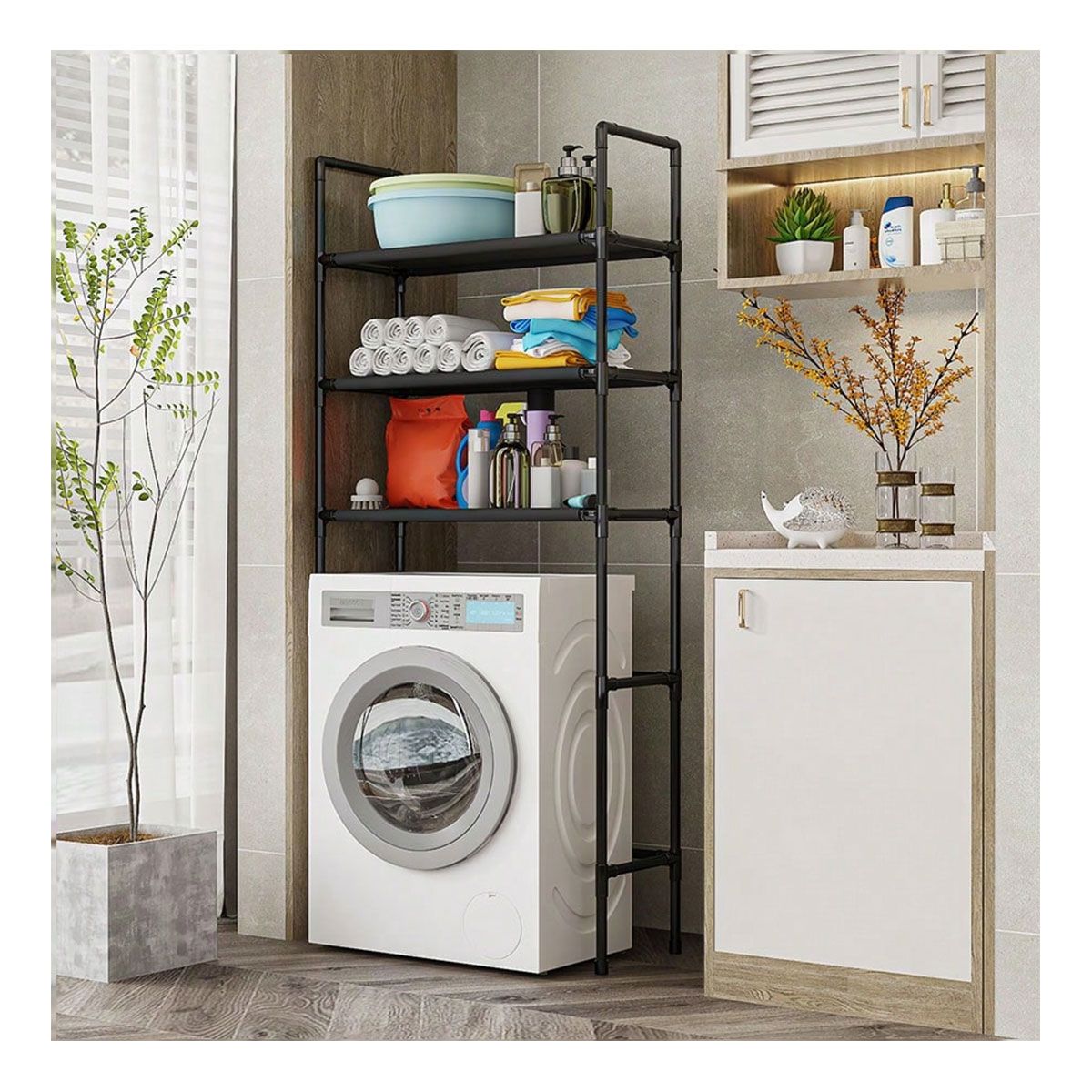 GRETAIL - Estante Organizador Lavadora Secadora Codos 3 Niveles Negro
