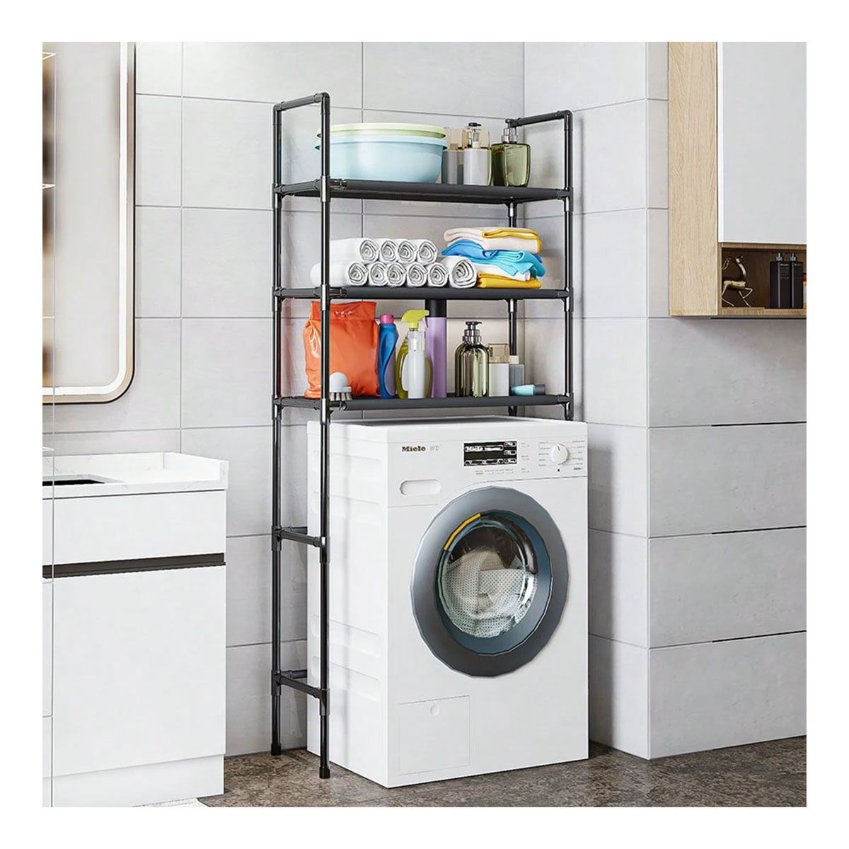 GRETAIL - Estante Organizador Lavadora Secadora Codos 3 Niveles Negro