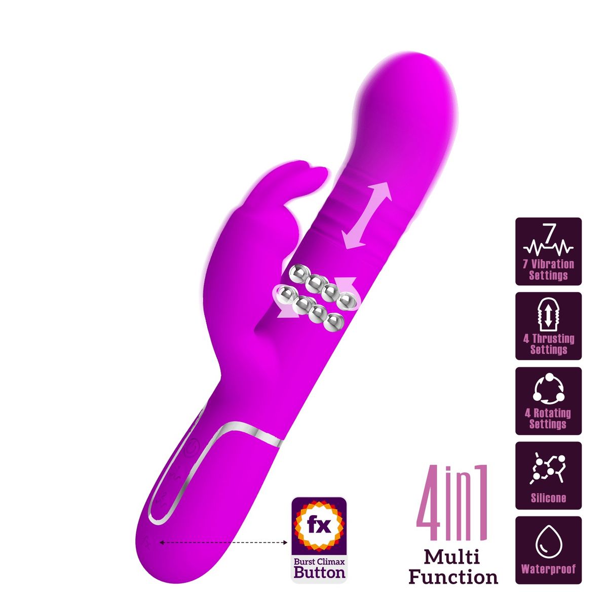 PRETTY LOVE - Vibrador Rabbit Sexual Femenino 4 en 1 Coale Masaje Punto G Fucsia