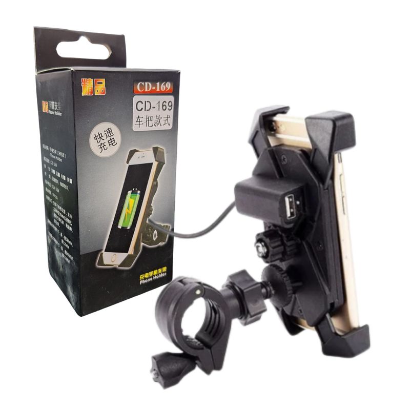 GENERICO - Soporte de Celular para Moto con Cargador USB Desmontable para Timon