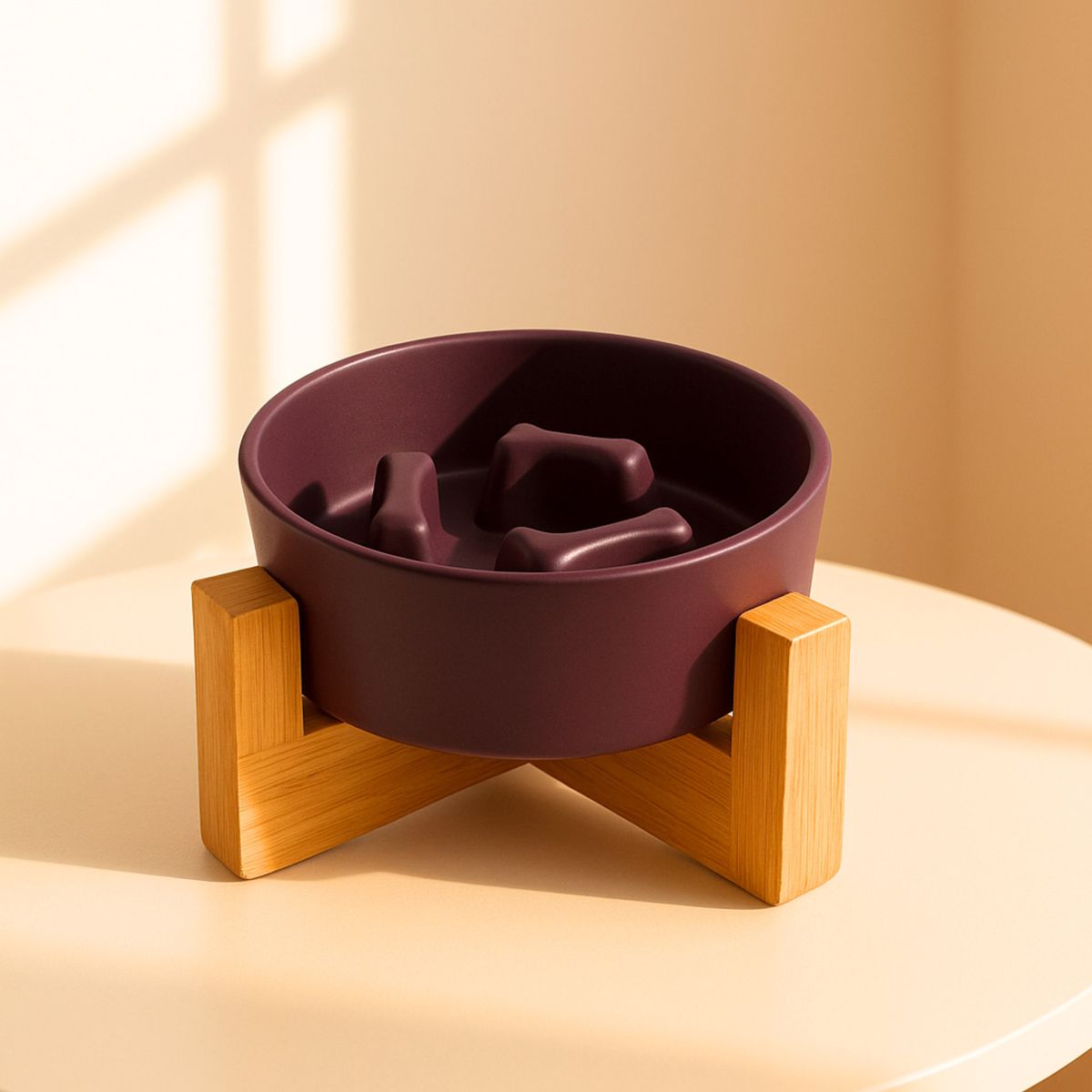 GENERICO - PetFeast Plato de Cerámica con Base de Madera para Mascotas