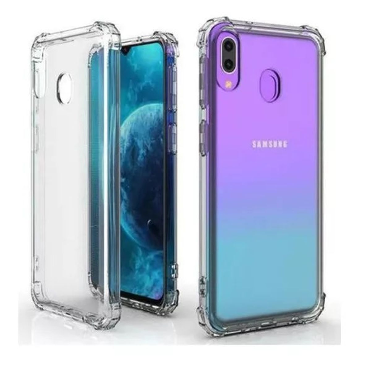 GENERICO - Funda + Mica de Vidrio para Samsung Galaxy M20 Case Transparente