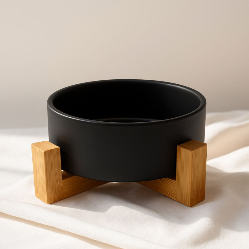 GENERICO - EcoPet Bowl Plato de Cerámica con Base de Madera