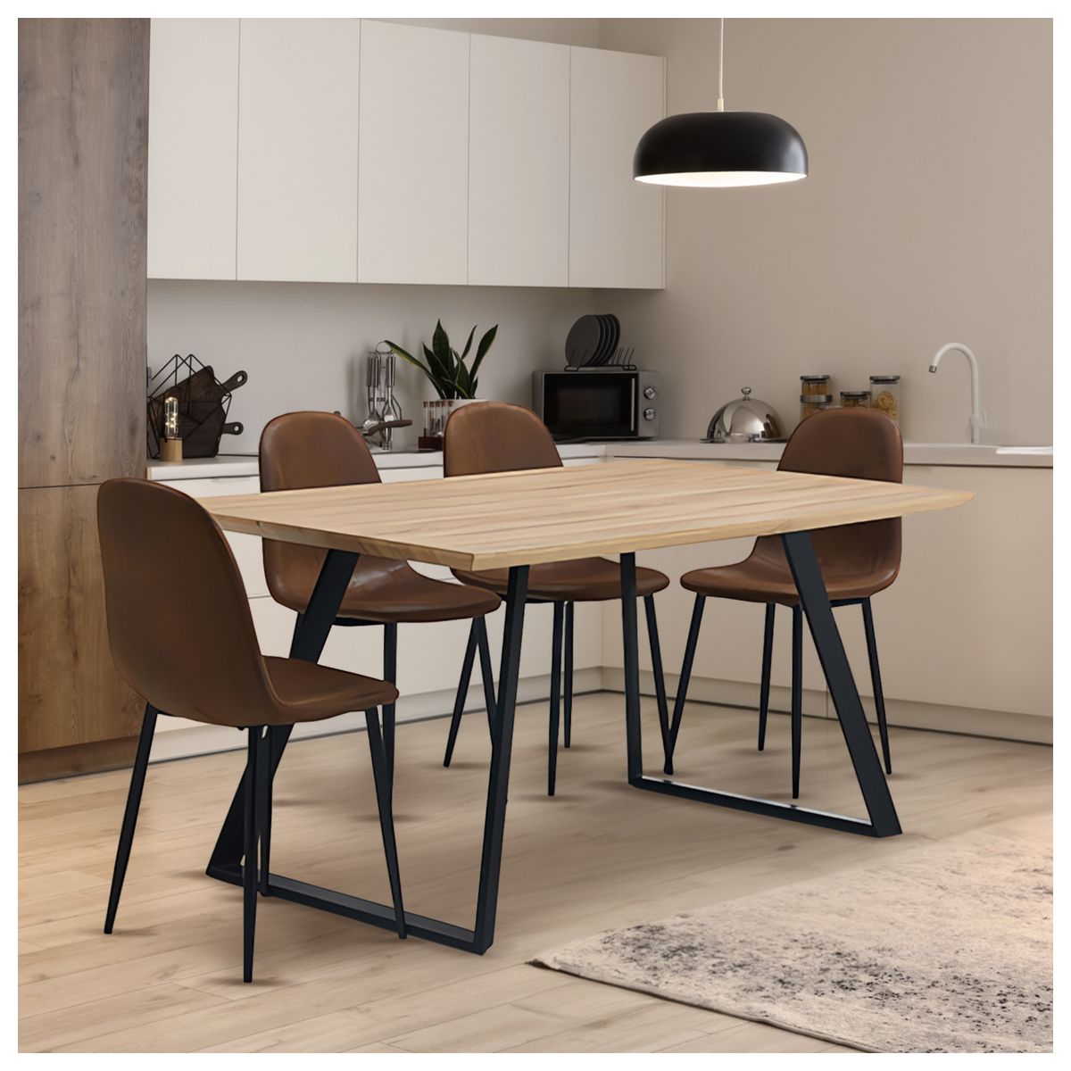 NOVAHUS - Comedor Soho Mesa 75x80x150 4 Sillas Pu Café