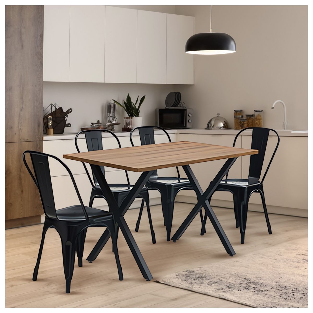 NOVAHUS - Comedor New Jersey 75x70x120 4 Sillas Tolix Industrial