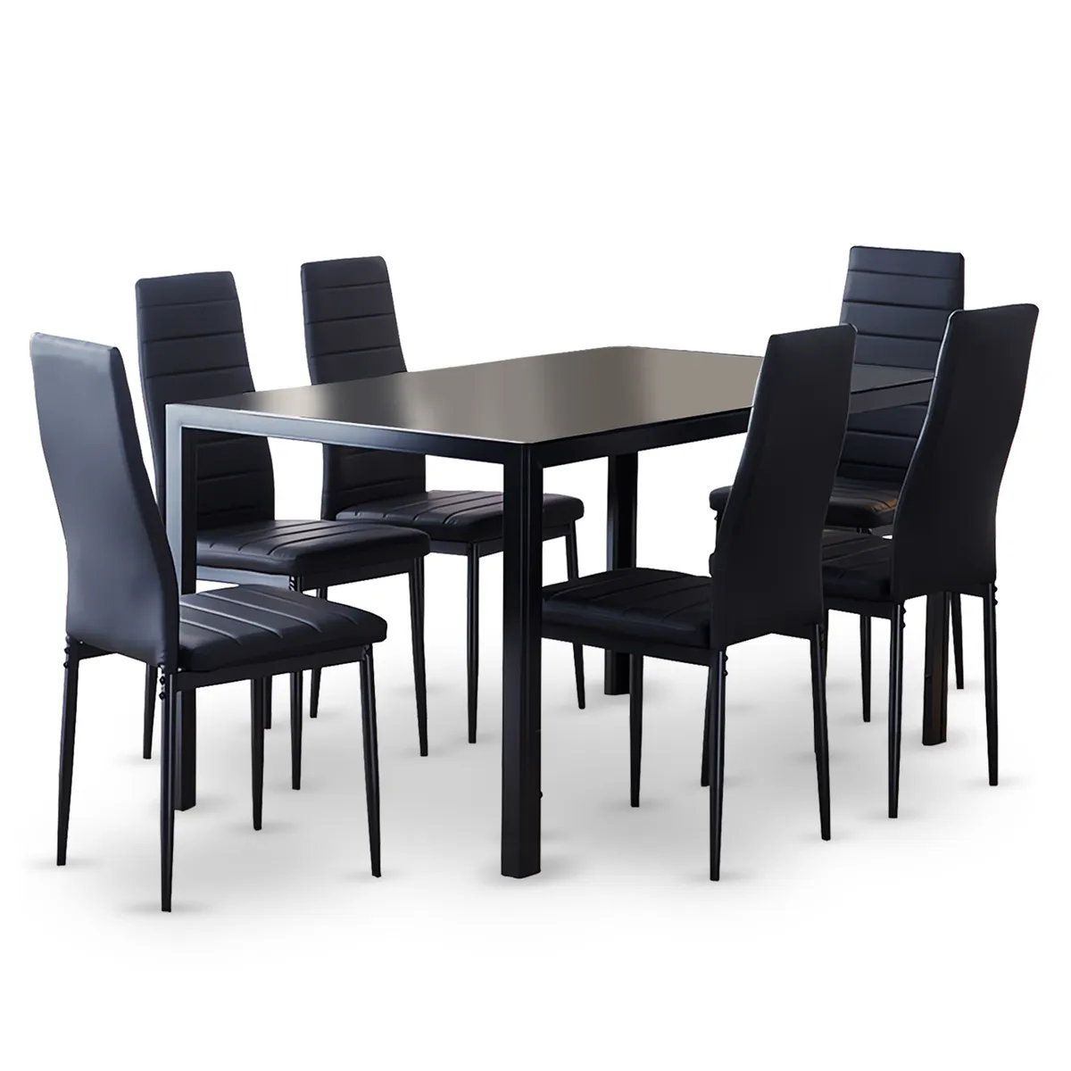 NOVAHUS - Comedor Mesa Vidrio 75x80x150 6 Sillas Pu Negro