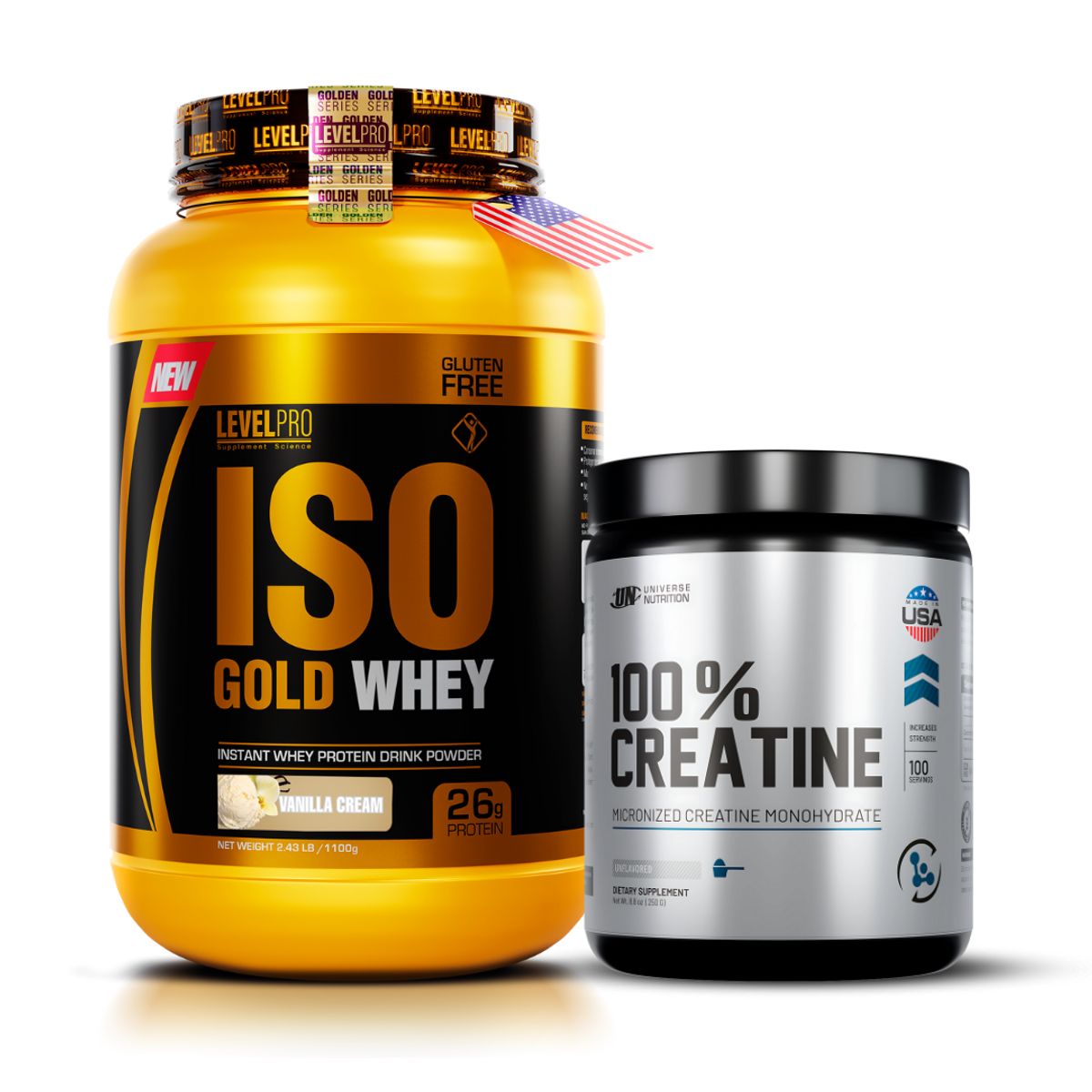 LEVEL PRO - Iso Gold Whey 1.1 Kg vainilla + Creatina universe nutrition 250 g