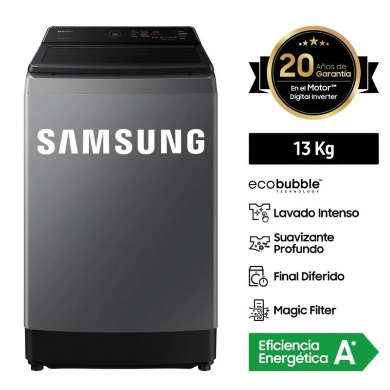 SAMSUNG - LAVADORA 13KG  ECUBUBBLE  CARGA SUPERIOR DIGITAL INVERTER WA13CG5441BDPE SAMSUNG