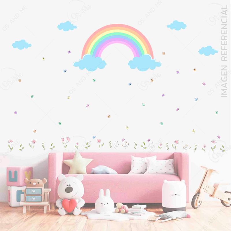 GENERICO - Decoracion en vinil Arcoiris nubes mariposas para habitacion de niñas