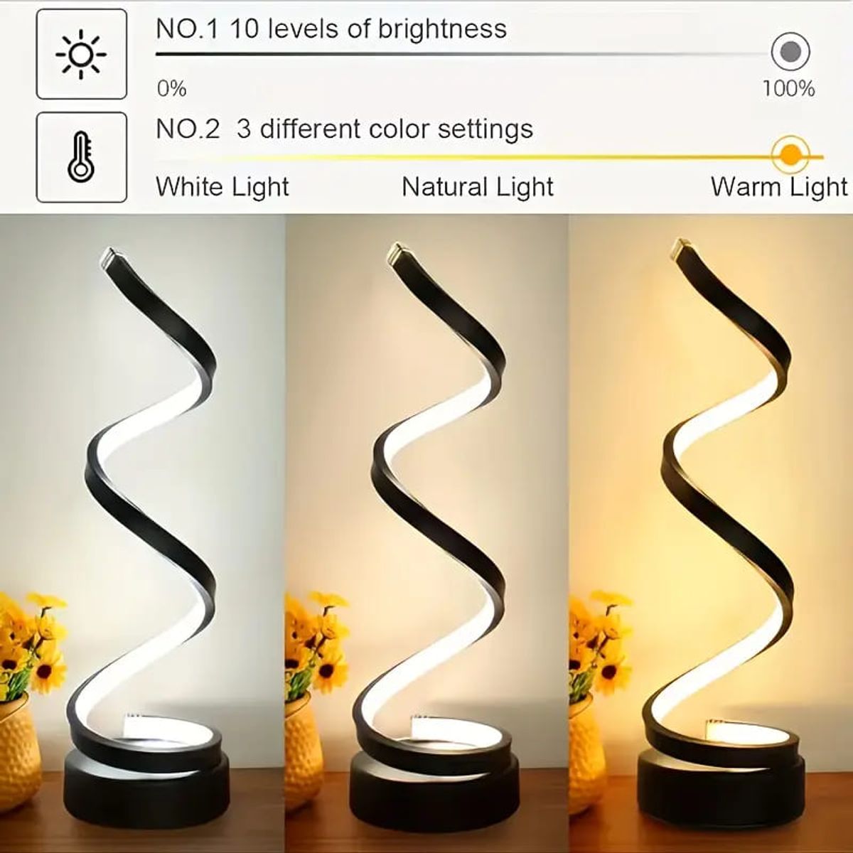 MEGIMPERU - Lámpara de Mesa en Espiral LED con Luz Ajustable Moderna y Decorativa