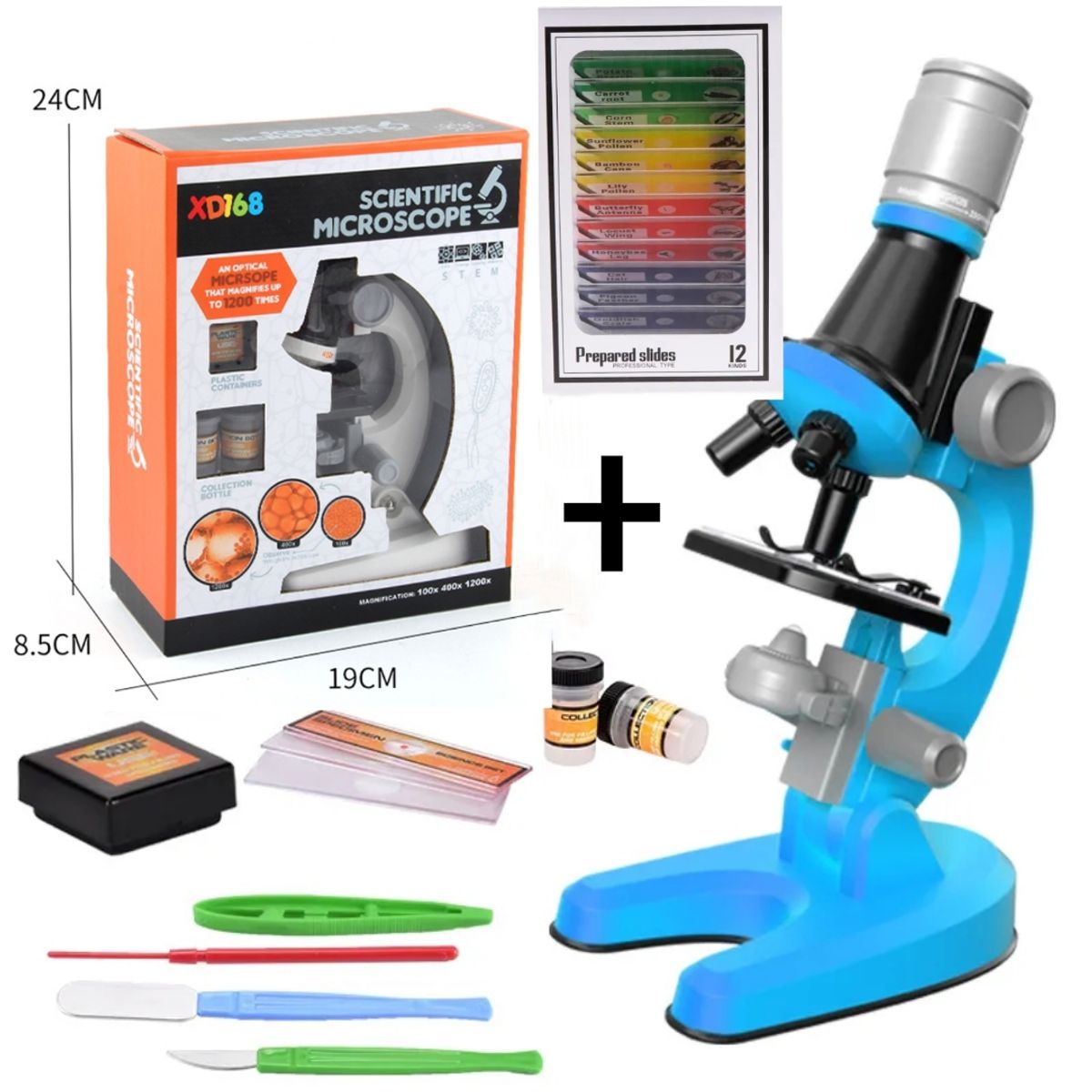GENERICO - Microscopio Educativo Cientifico Juguete -AZUL + CAJA 12 DE MUESTRAS