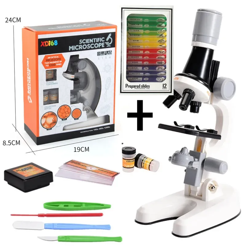 GENERICO - Microscopio Educativo Cientifico Juguete -BLANCO + CAJA DE 12 MUESTRAS