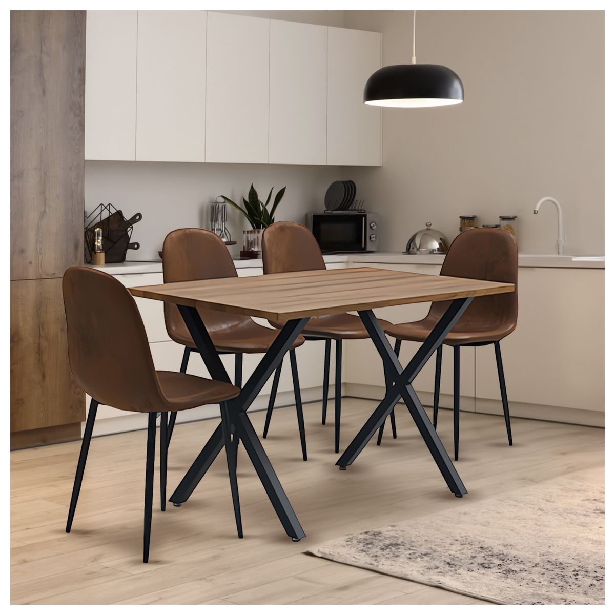 NOVAHUS - Comedor Hudson Mesa 75x70x120 4 Sillas Pu Café