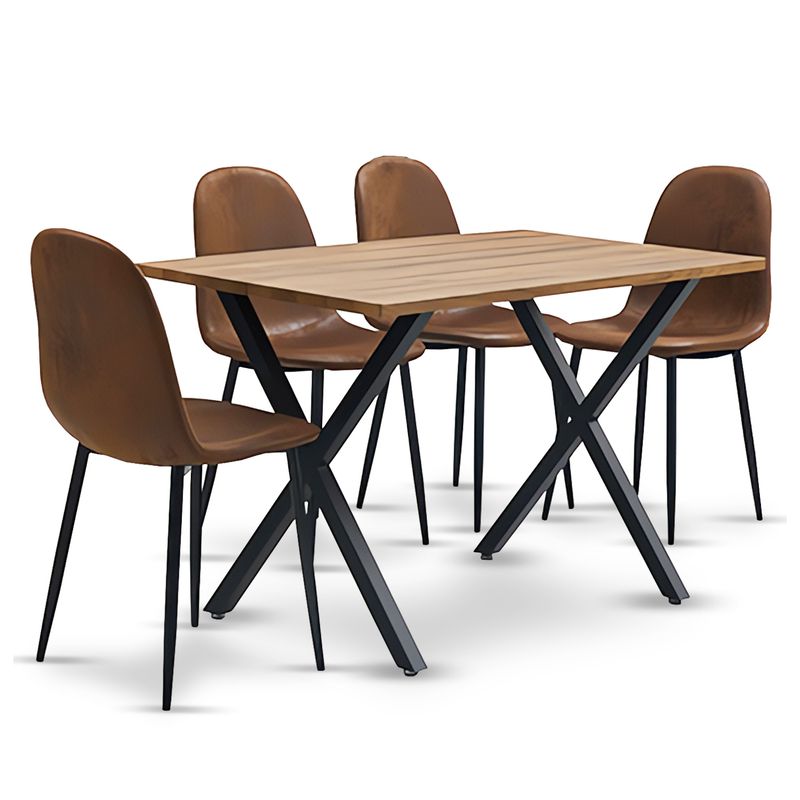 NOVAHUS - Comedor Hudson Mesa 75x70x120 4 Sillas Pu Café