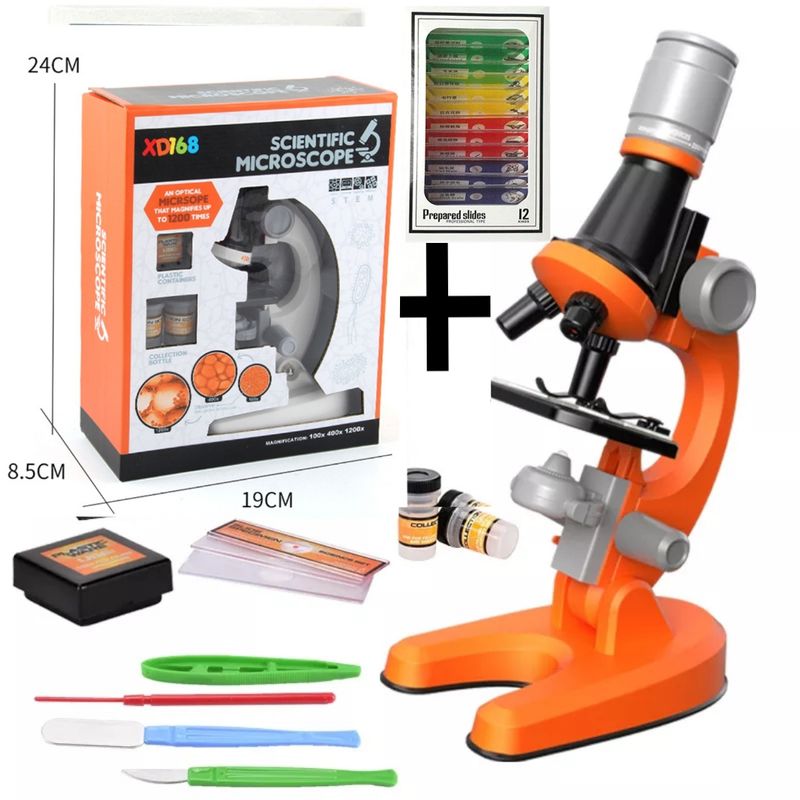 GENERICO - Microscopio Educativo Cientifico Juguete-ANARANJADO + CAJA 12 MUESTRAS