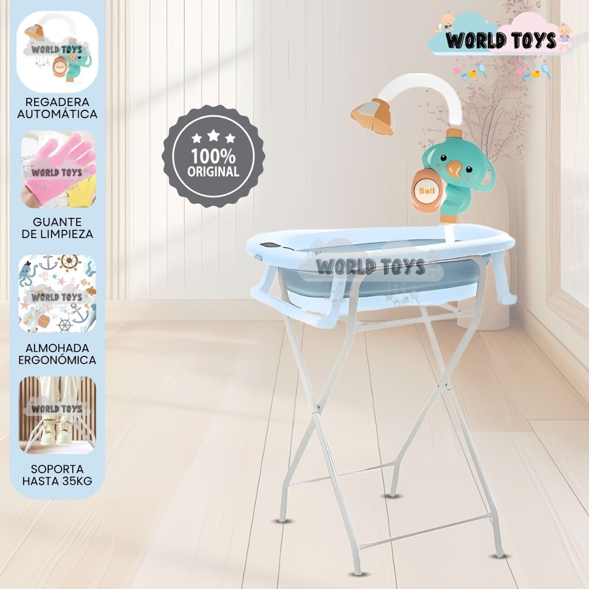 BABY - Bañera Plegable con Rack Multiuso «SPLASH PRO» Blue