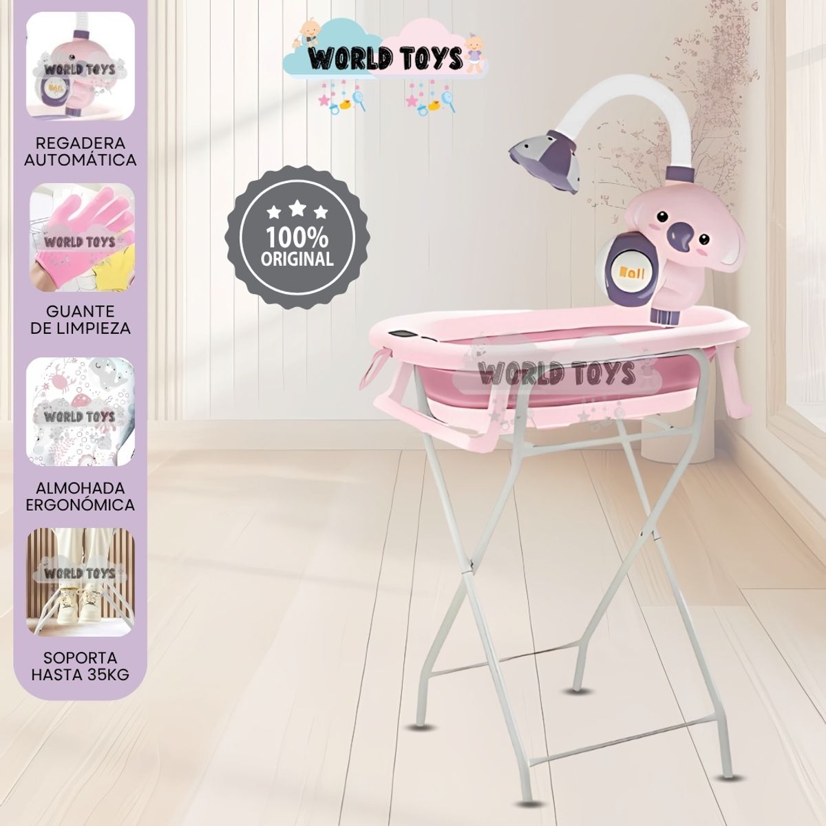 BABY - Bañera Plegable con Rack Multiuso «SPLASH PRO» Pink