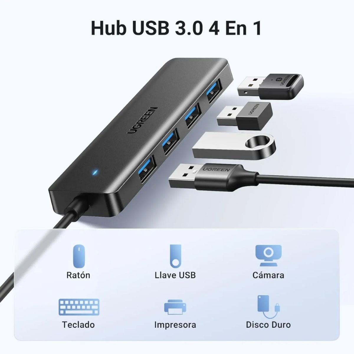 UGREEN - UGREEN Hub USB 3.0 a 4 Puertos USB 3.0 15 cm