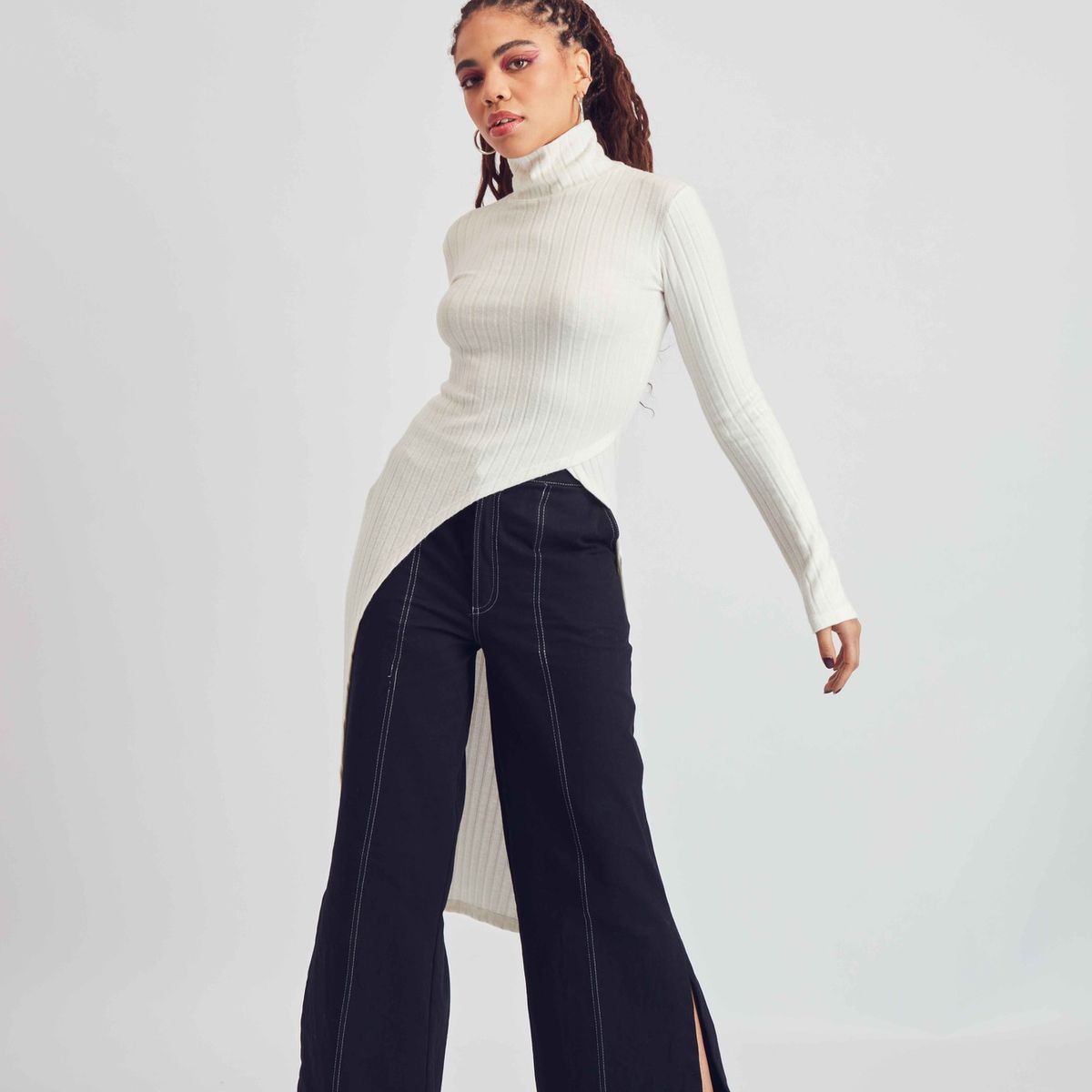 WINK - Black Jeans Palazo Denim con Abertura