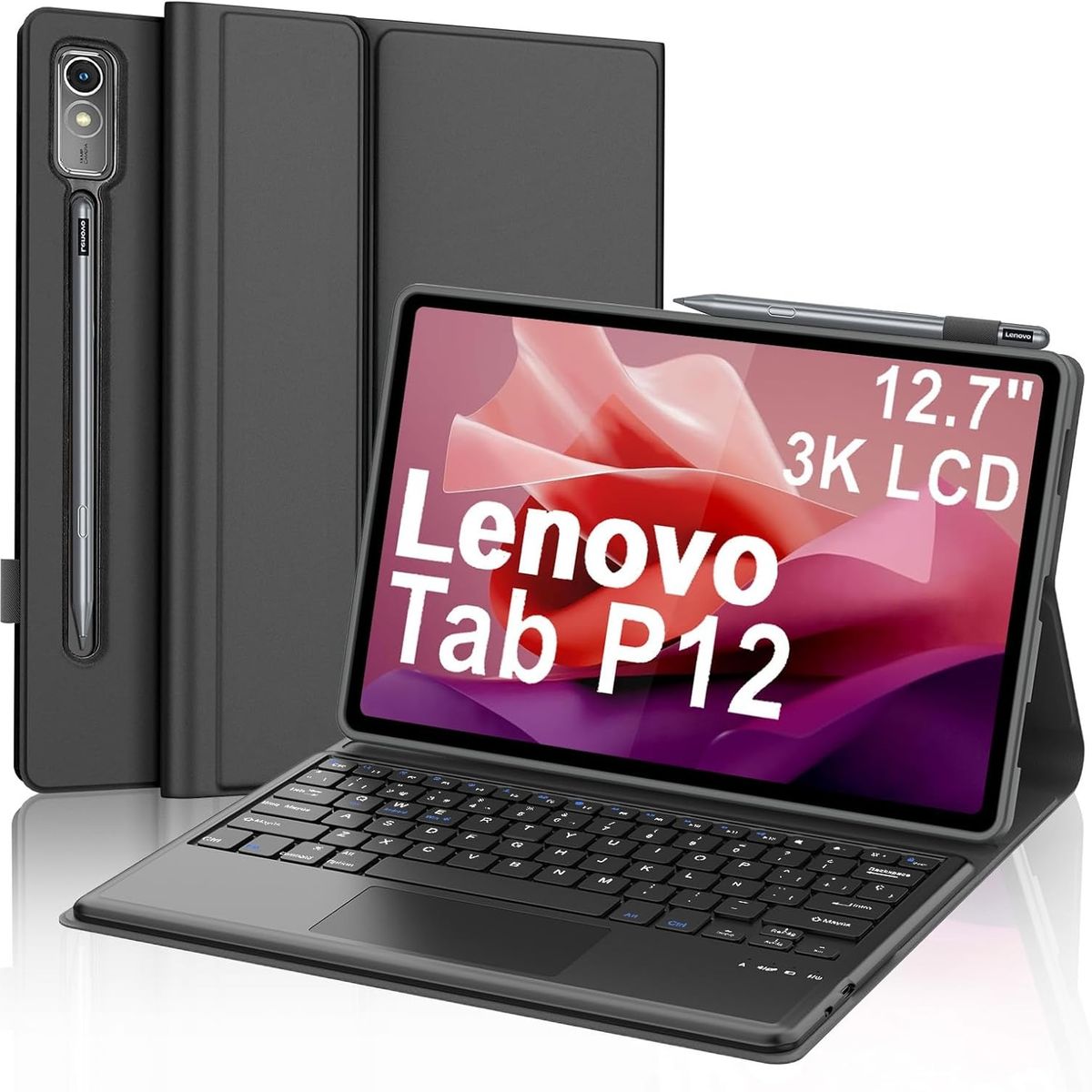 GENERICO - Funda Con Teclado Bluetooth Touchpad para Lenovo Tab P12 12 .7" -NEGRO