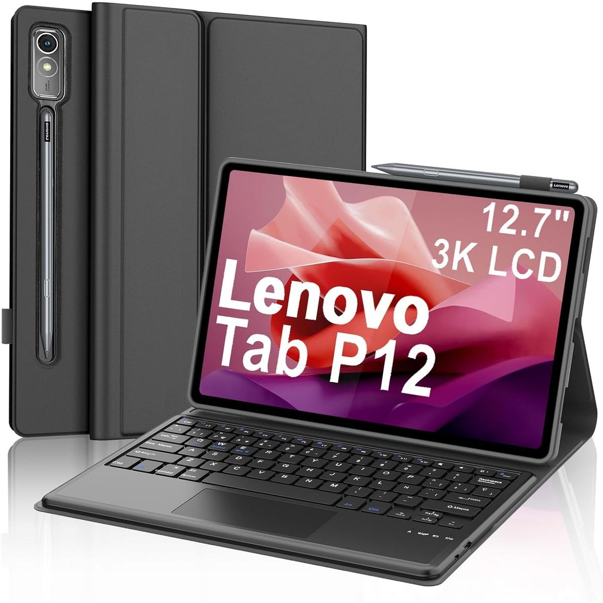 GENERICO - Funda Con Teclado Bluetooth Touchpad para Lenovo Tab P12 12 .7" -NEGRO