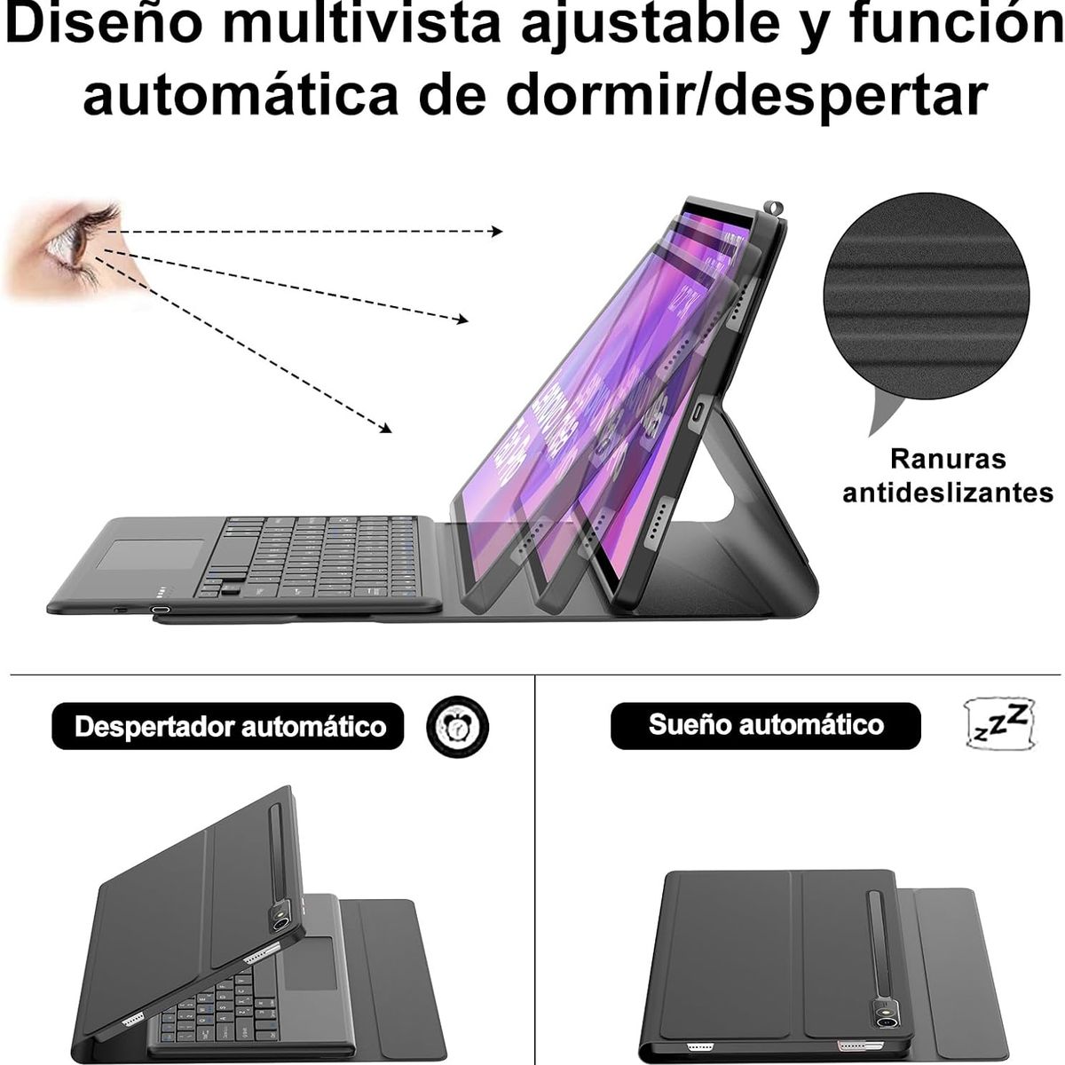 GENERICO - Funda Con Teclado Bluetooth Touchpad para Lenovo Tab P12 12 .7" -NEGRO