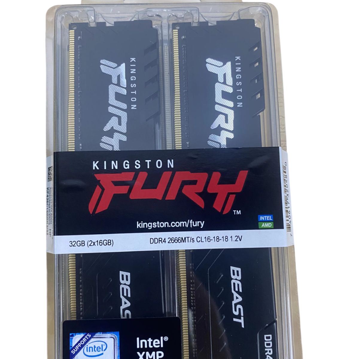 KINGSTON - KIT DE MEMORIAS KINGSTON FURY BEAST BLACK DIMM DDR4 PC4-21300 2666mhZ 32GB 2 x 16GB
