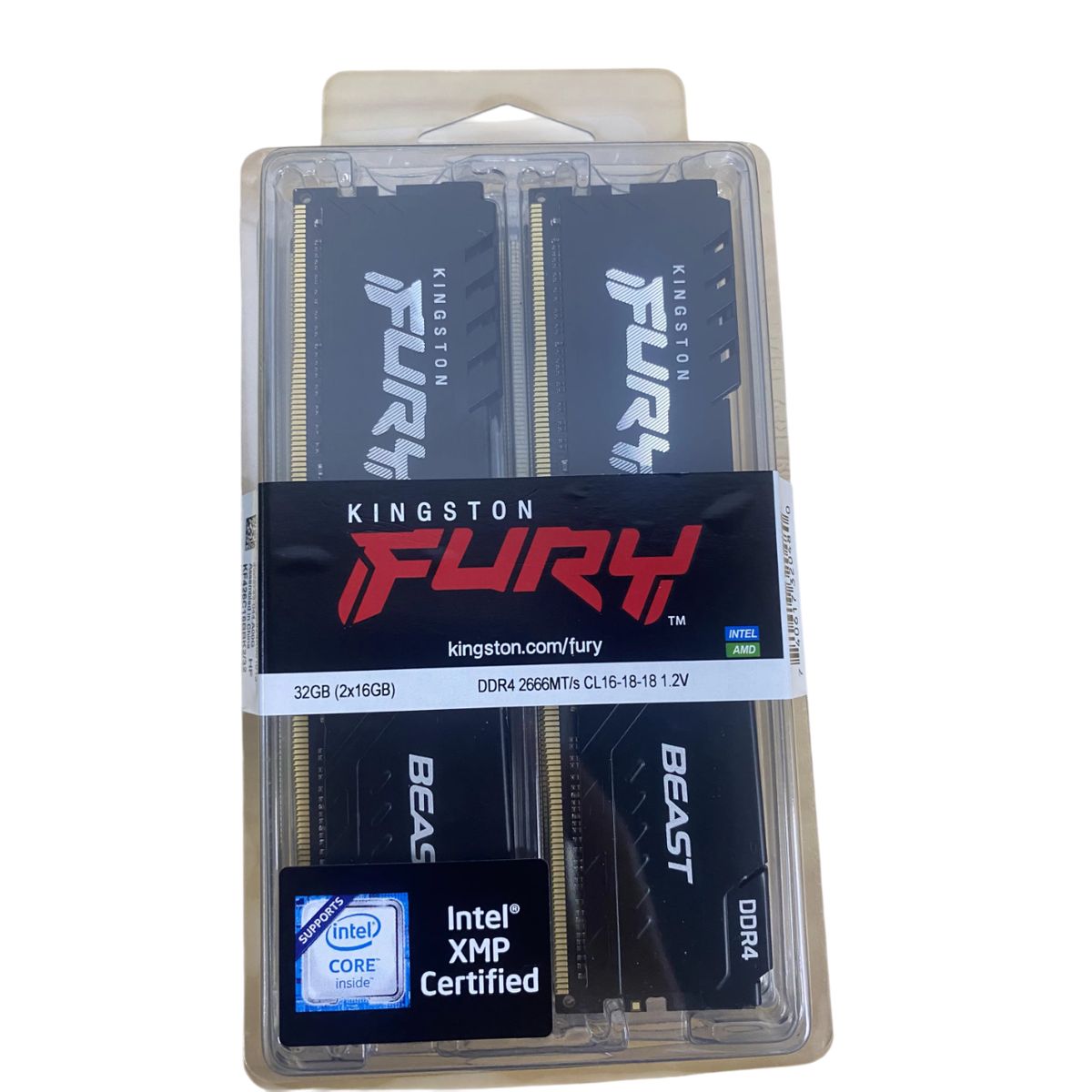 KINGSTON - KIT DE MEMORIAS KINGSTON FURY BEAST BLACK DIMM DDR4 PC4-21300 2666mhZ 32GB 2 x 16GB