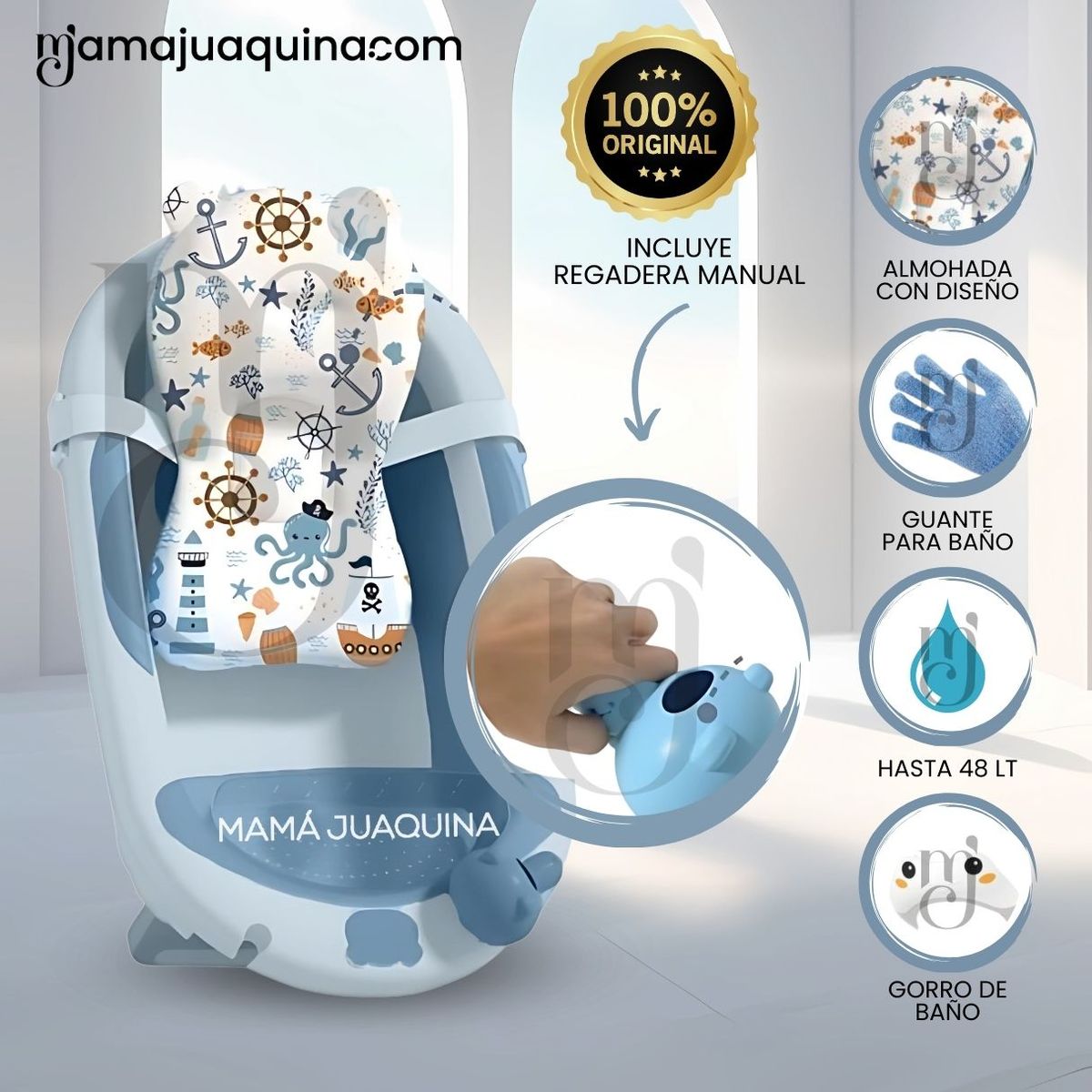 BABY - Bañera Plegable con Regadera «AQUABU» Light Blue