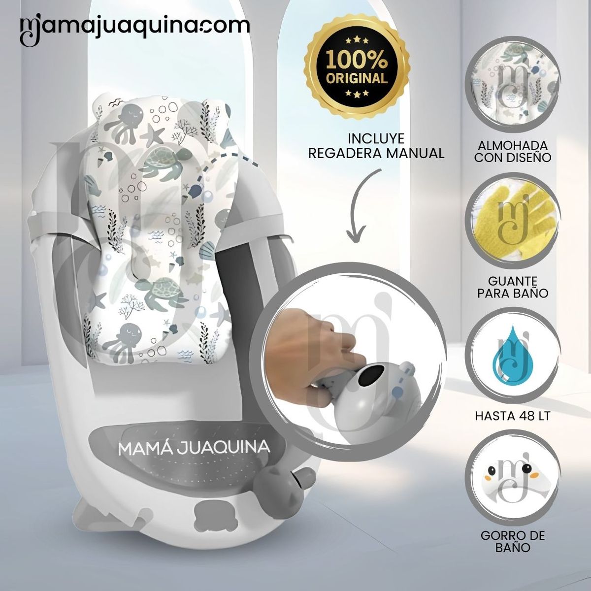 BABY - Bañera Plegable con Regadera «AQUABU» Gray