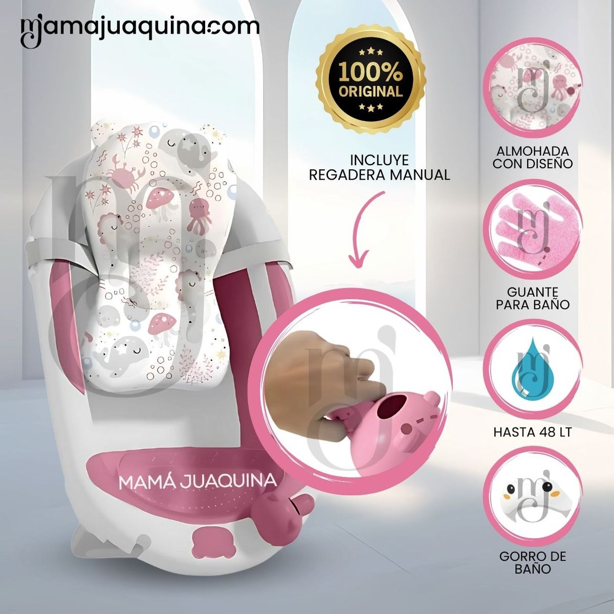BABY - Bañera Plegable con Regadera «AQUABU» Pink