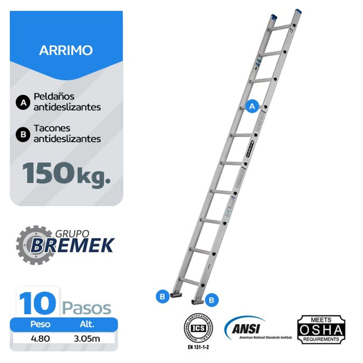 GENERICO - Escalera Arrimo Aluminio 10P
