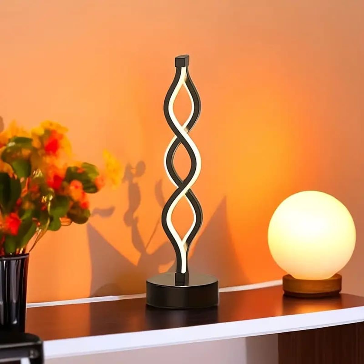 MEGIMPERU - Lámpara de Mesa en Espiral LED con Luz Ajustable Estilo Europeo