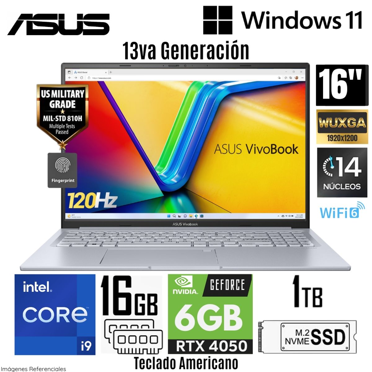 ASUS - Laptop Asus Vivabook K3605VU-WS96 Intel Core i9-13900H 16GB RAM 1TB SSD RTX 4050-6GB 16"  WUXGA