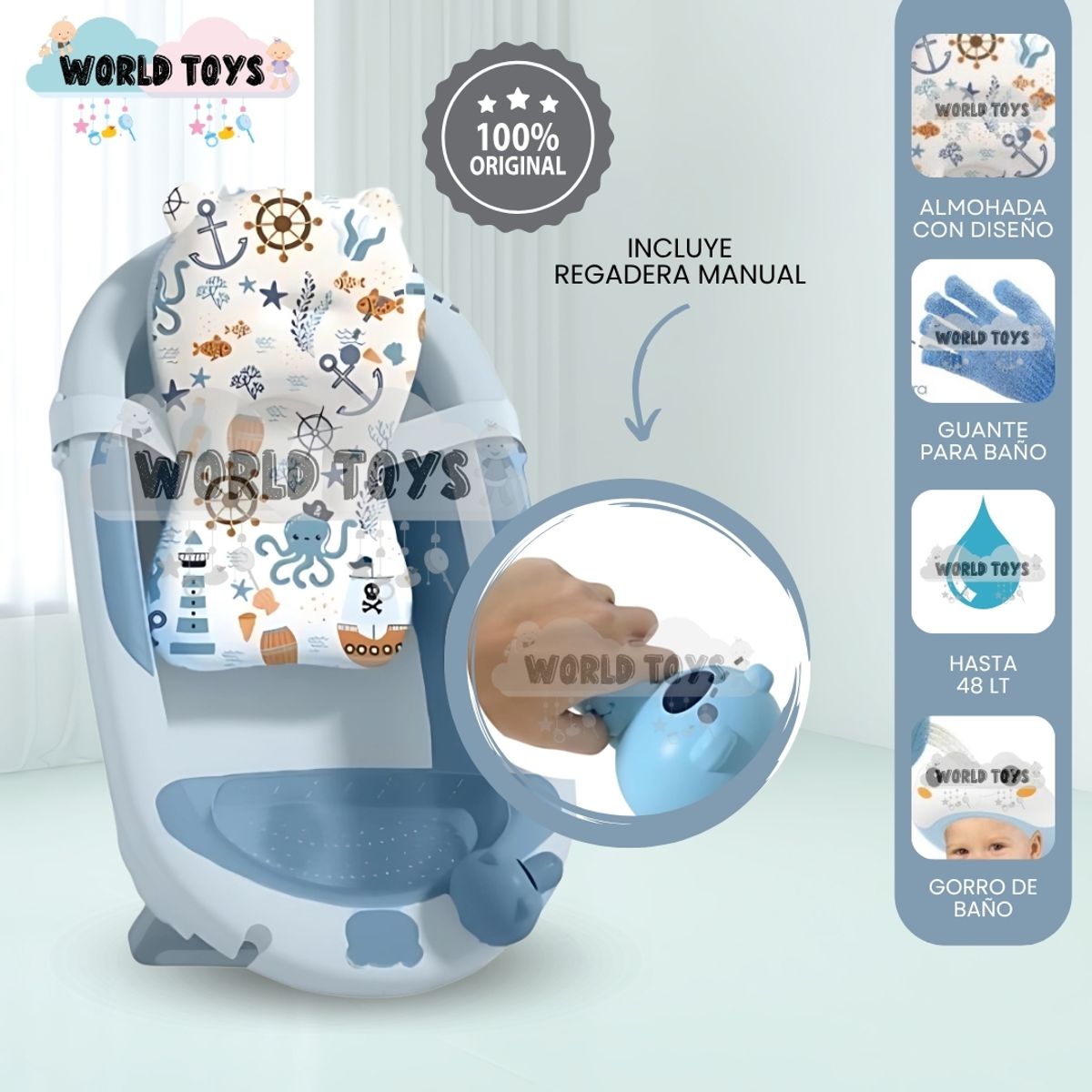 BABY - Bañera Plegable con Regadera «AQUABU» Light Blue