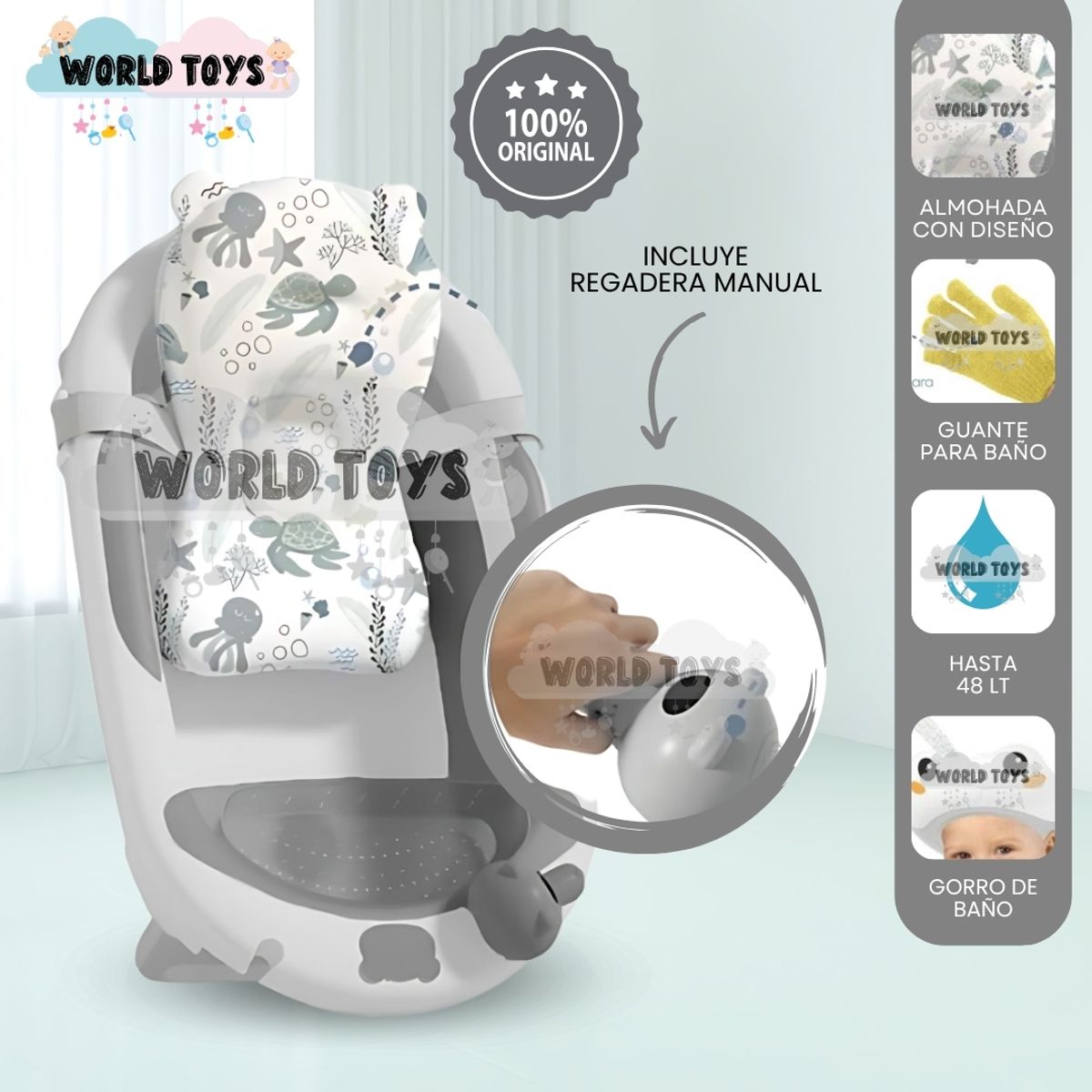 BABY - Bañera Plegable con Regadera «AQUABU» Gray