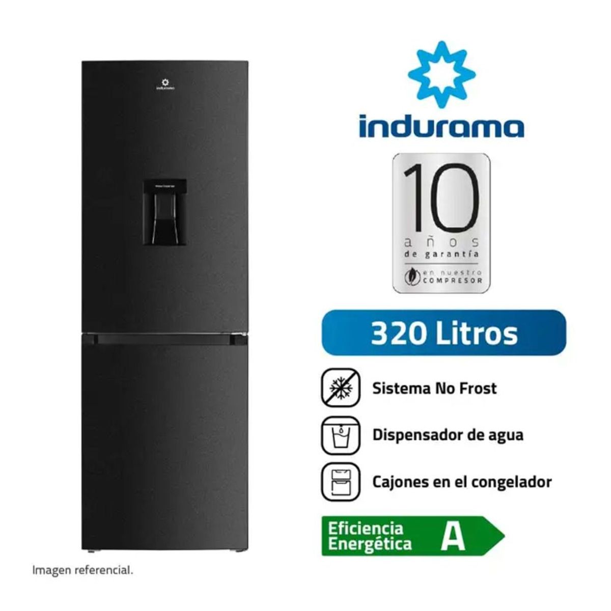 INDURAMA - Refrigeradora 320 litros Bottom Freezer Negro Indurama RI-639DN_.