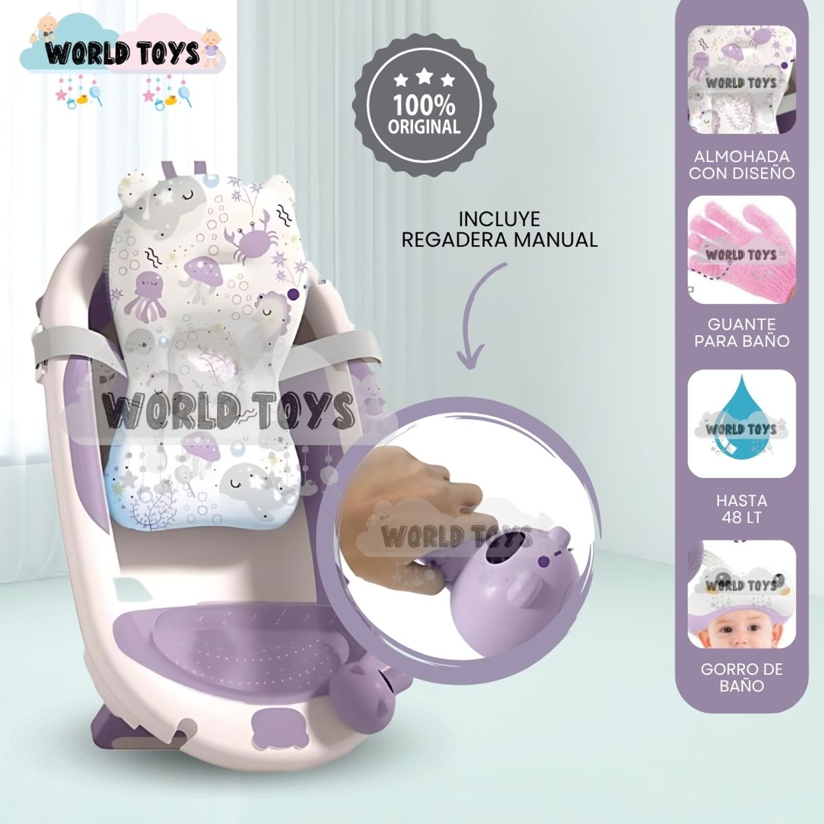 BABY - Bañera Plegable con Regadera «AQUABU» Purple