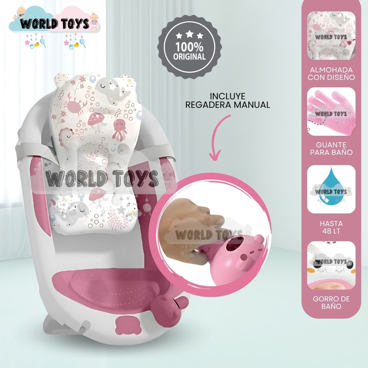 BABY - Bañera Plegable con Regadera «AQUABU» Pink