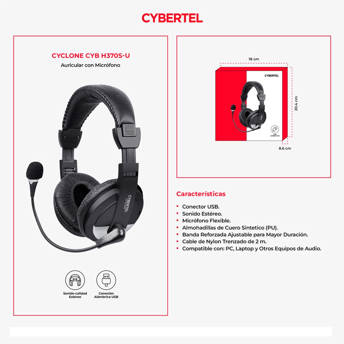 CYBERTEL - CYCLONE BLKSILVER CYB H370S-U AURICULAR+MICROFONO CYBERTEL