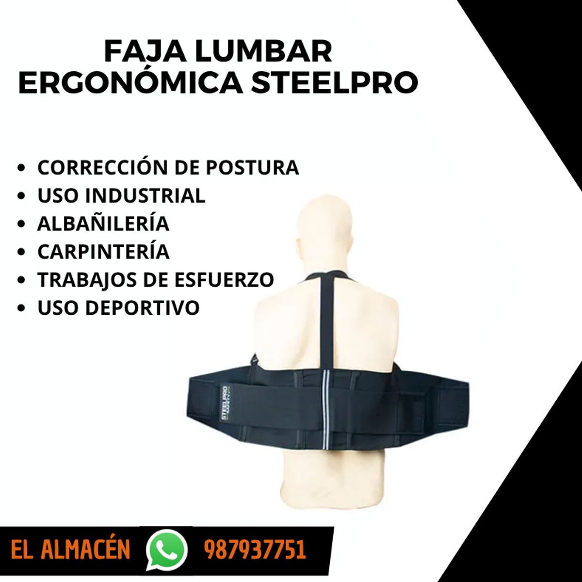 STEEL PRO - FAJA LUMBAR ERGONÓMICA STEELPRO