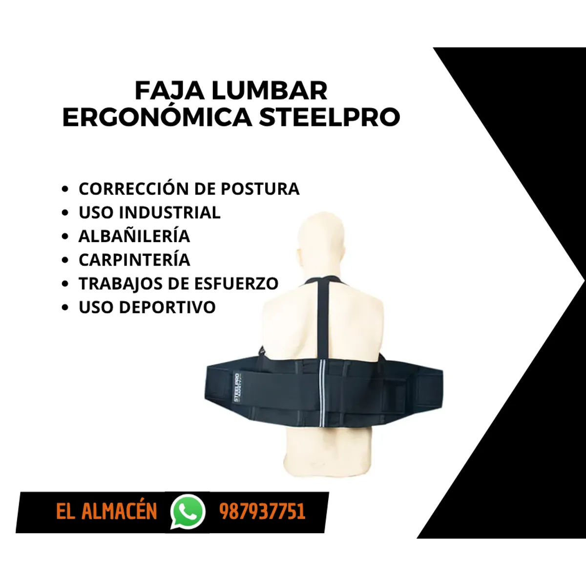 STEEL PRO - FAJA LUMBAR ERGONÓMICA STEELPRO