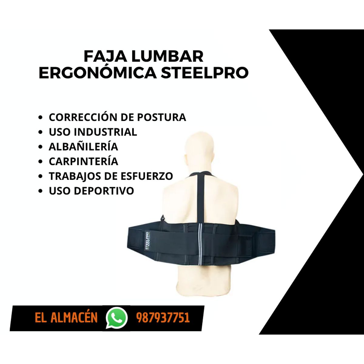 STEEL PRO - FAJA LUMBAR ERGONÓMICA STEELPRO